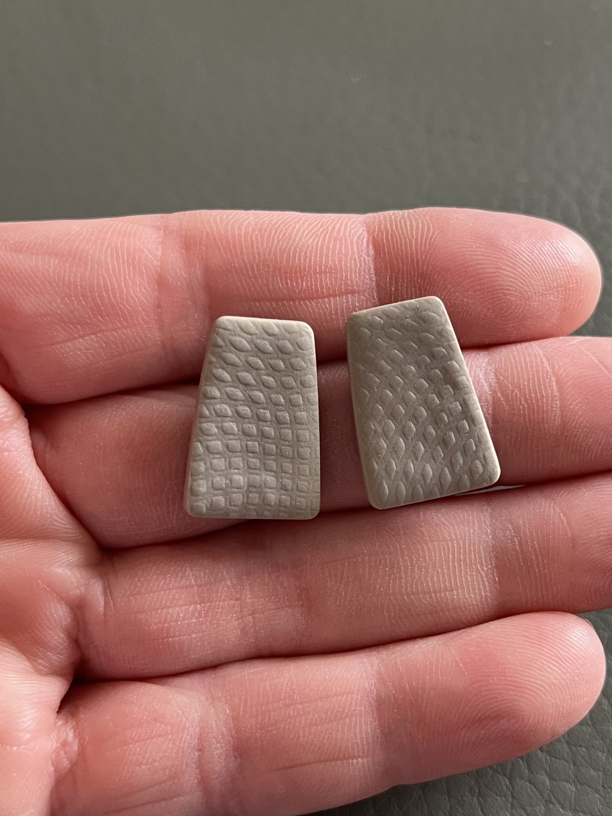 Handmade Polymer Clay Trapezoid Beige Earrings – Ultra Lightweight