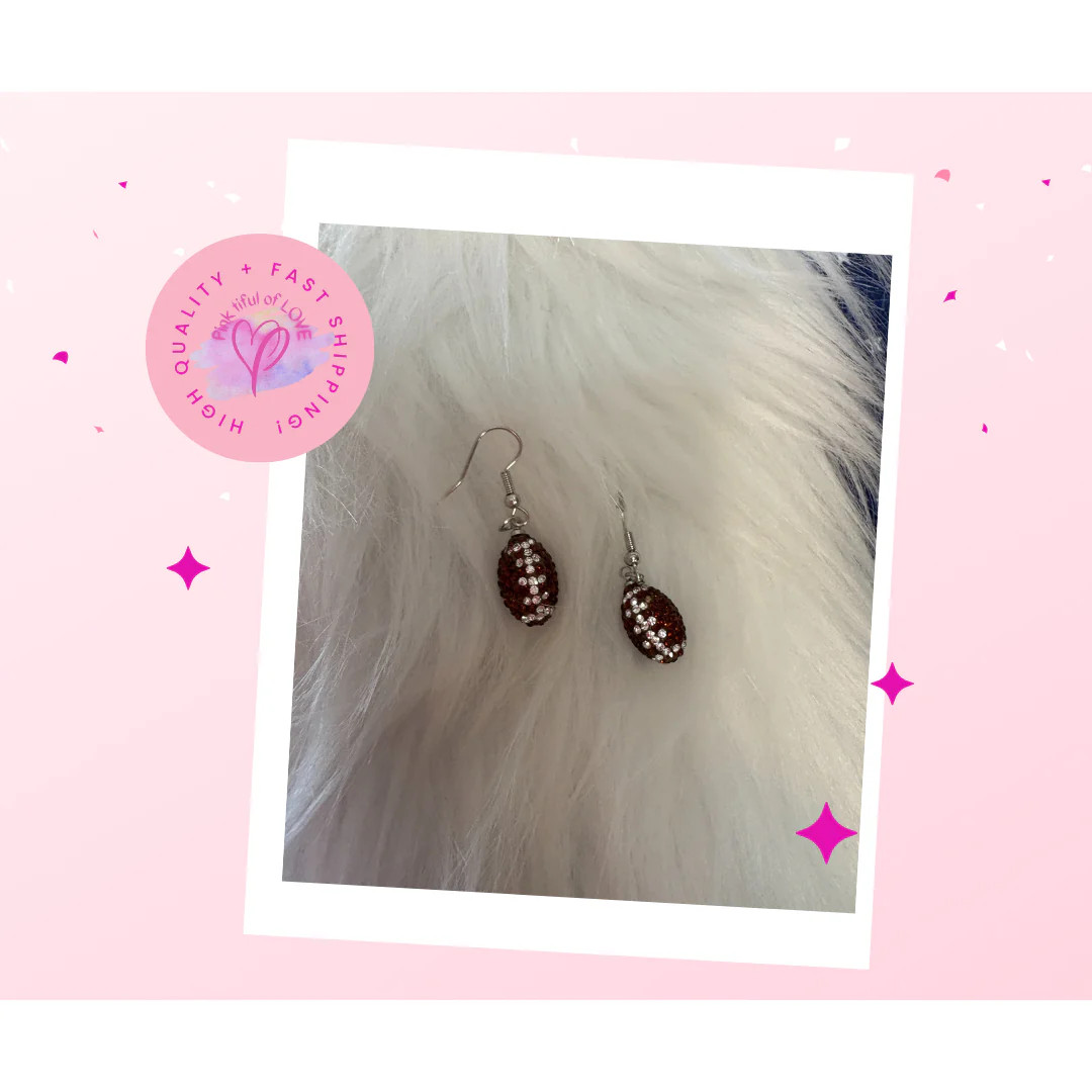 Rhinestone Football Charm Wire Earrings