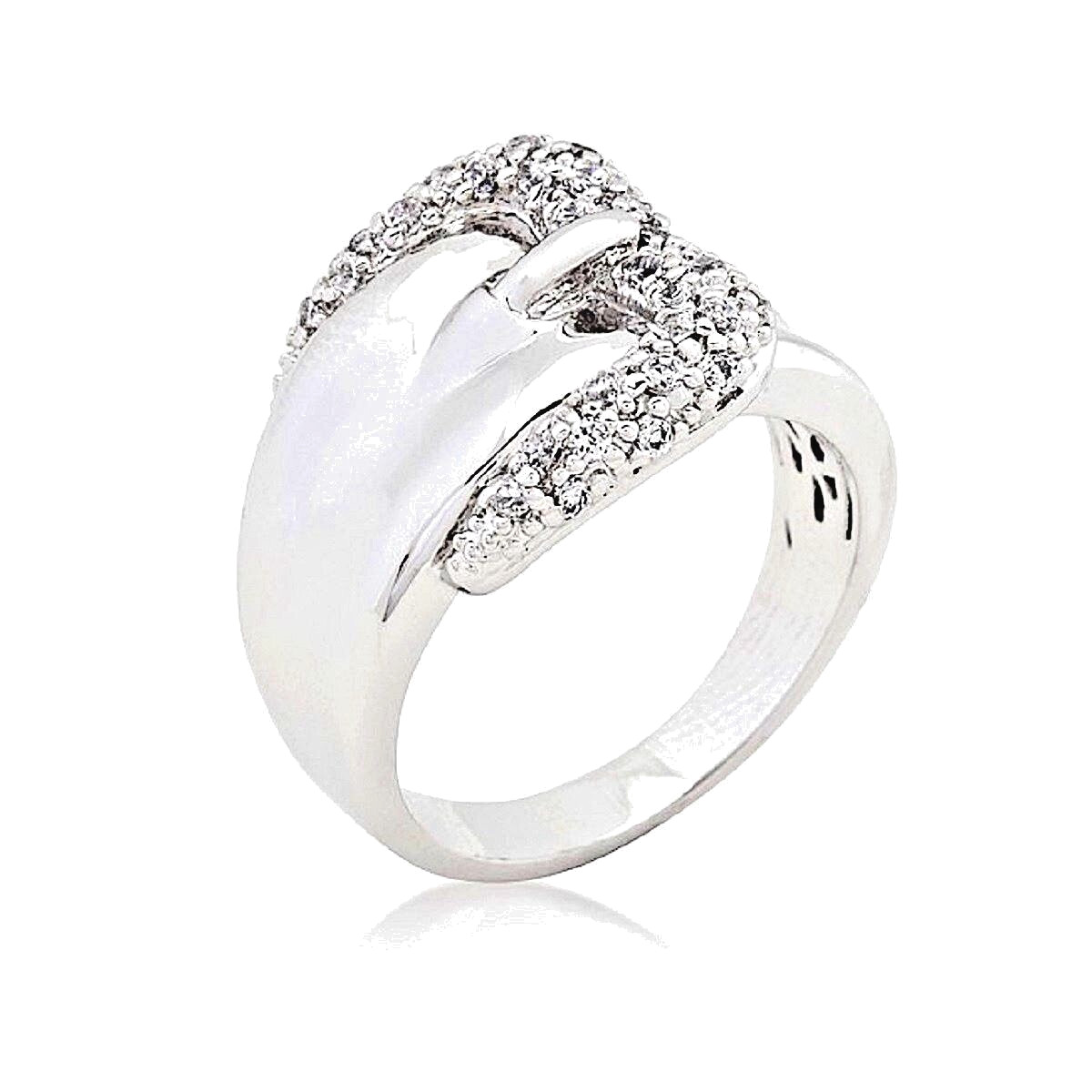 Buckle Band Ring Silver Rhodium Plated-Shiny CZ’s-1/2″ Wide-NWT-Size Selectable