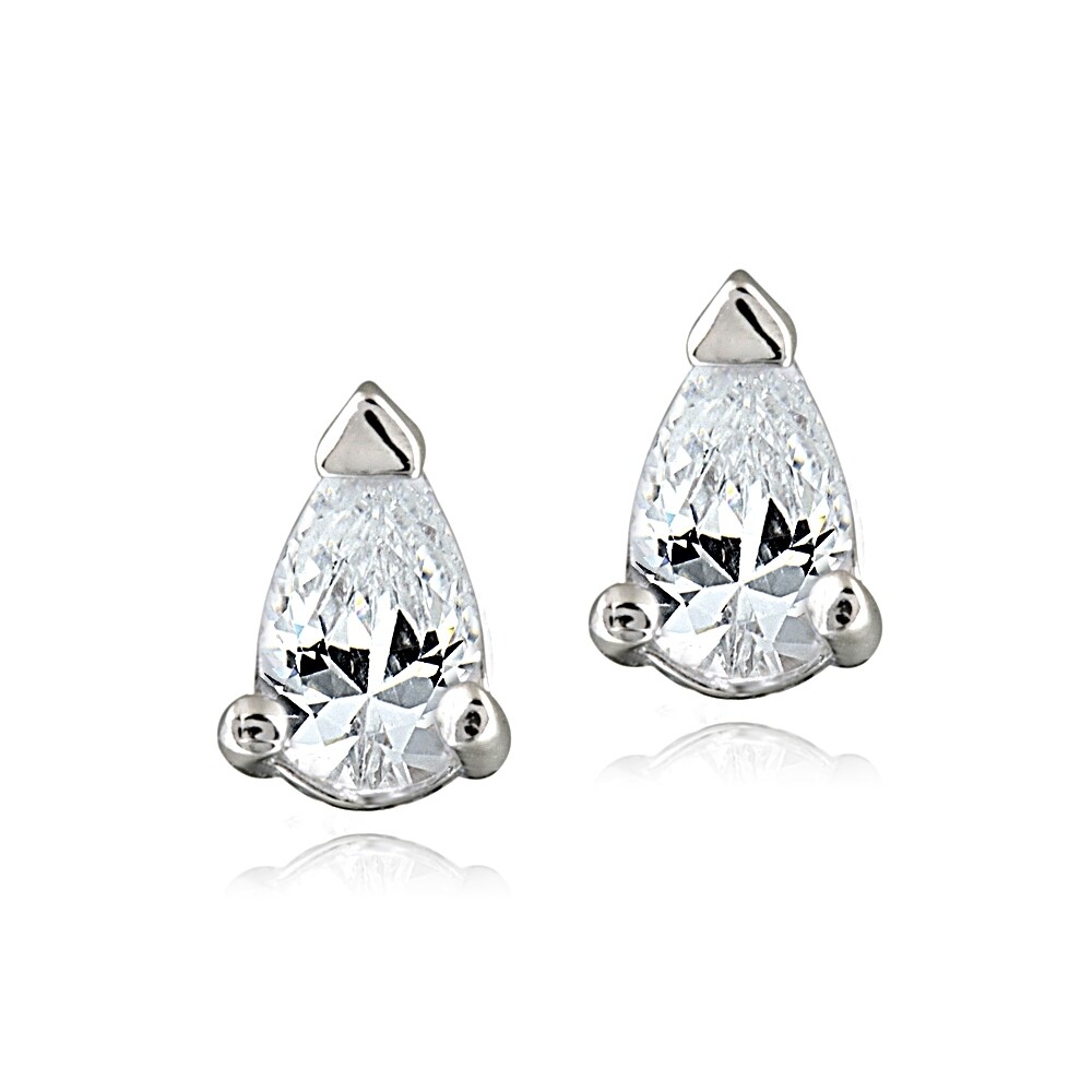 5/8ct CZ Teardrop Stud Earrings, 5x3mm Fine Silver Plated