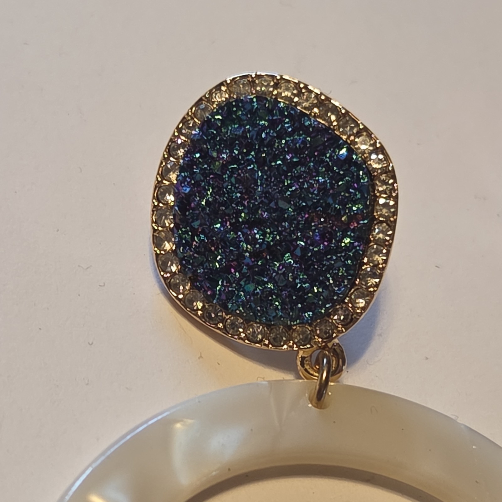 BaubleBar Gold Tone Blue Druzy Look Resin Hoop Dangle Earrings, Signed