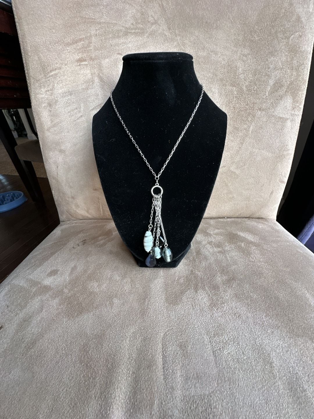 Lia Sophia Long Silver Tone Tassel Necklace with Glass Beads