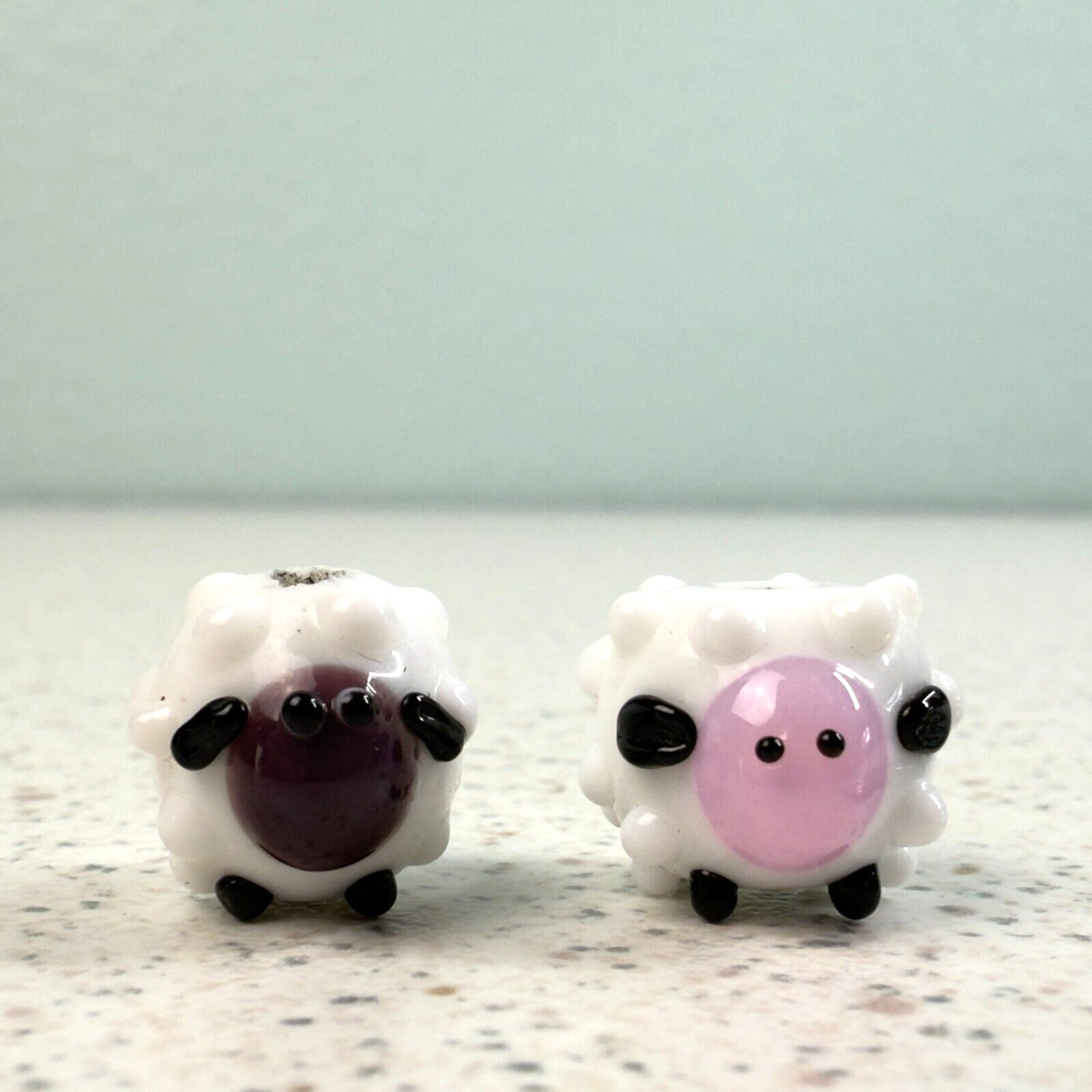 Lot of 2 Cute White Sheep Shaped Lampwork Glass Beads Necklace Charm Pendant