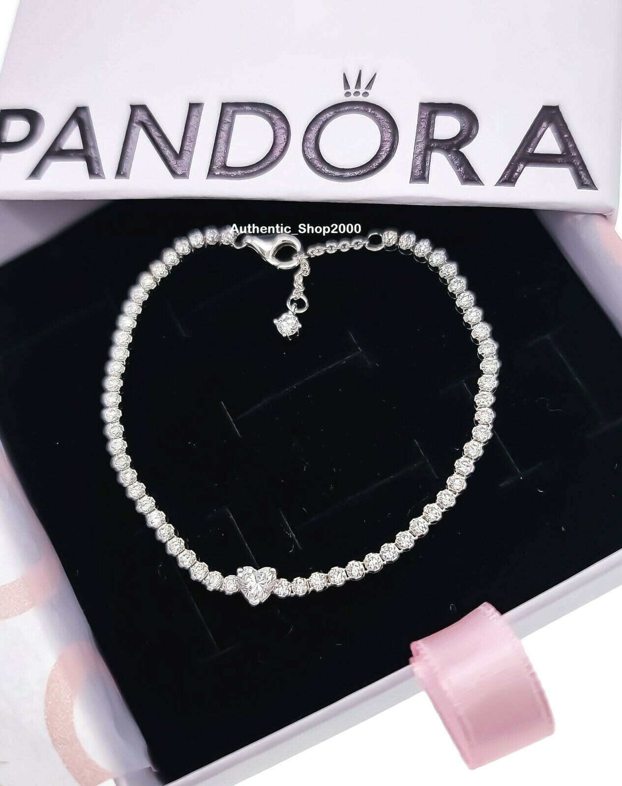 NEW 100% Authentic PANDORA 925 Italy Sparkling Heart Tennis Bracelet 590041C01