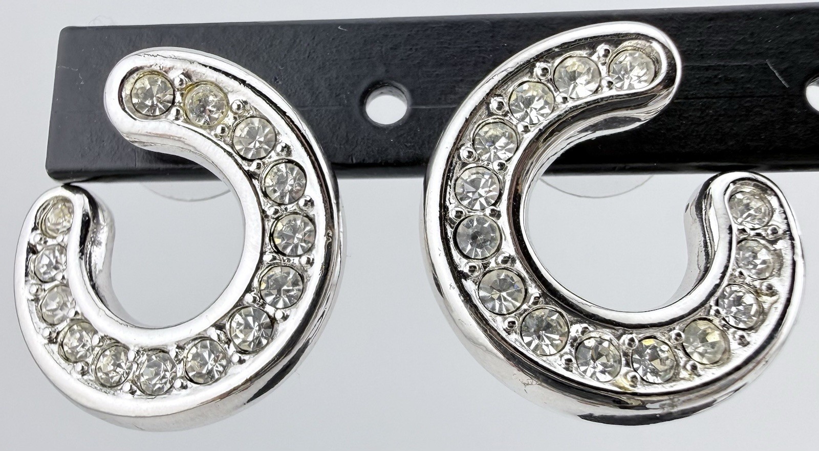SWAROVSKI SILVERTONE CRYSTAL C SHAPED POST EARRINGS K638D