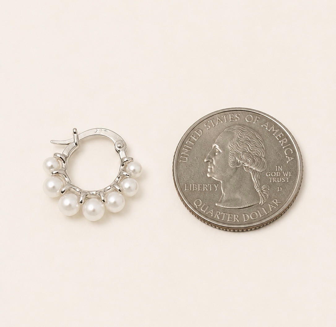 Silver Beaded Pearl Chandelier Earrings Pearl Cluster Hoop Huggie Earrings EA128