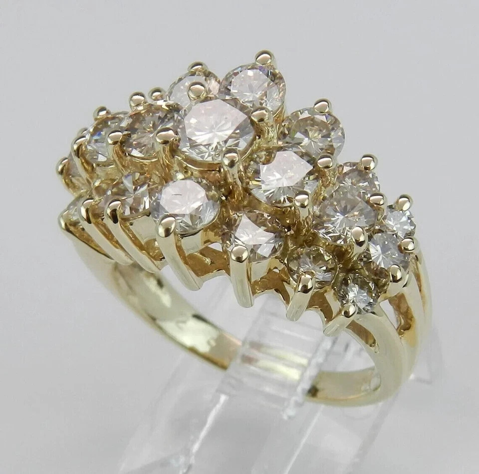 2.50Ct Round Lab-Created Diamond Cluster Engagement Ring 14K Yellow Gold Finish