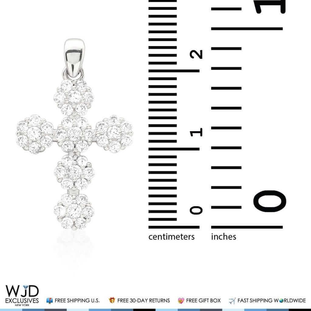 14k Solid Yellow White Gold 0.85Ct Simulated Diamond Flower Design Cross Pendant