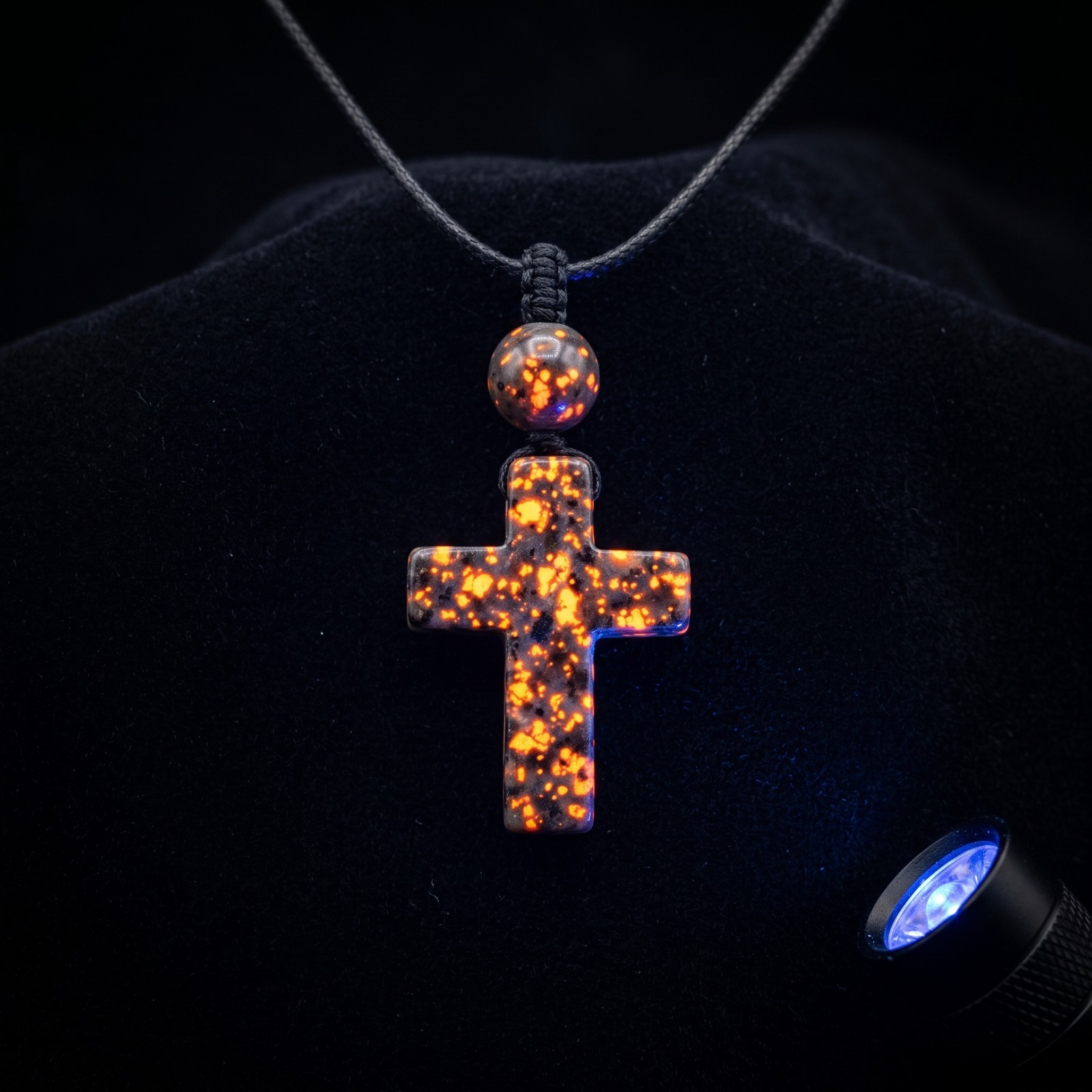 Natural Yooperlite Cross Pendant UV Glowing Fire Stone Necklace Boho Gift