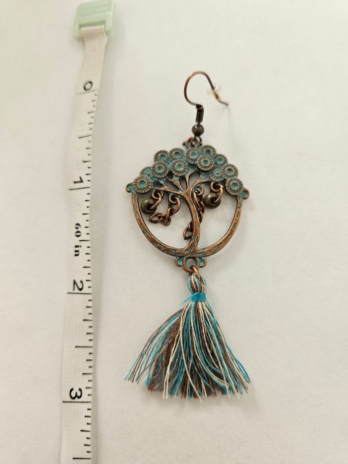 Bohemian Teal Tree Tassel Drop Earrings Copper Blue Gold Western Feminine