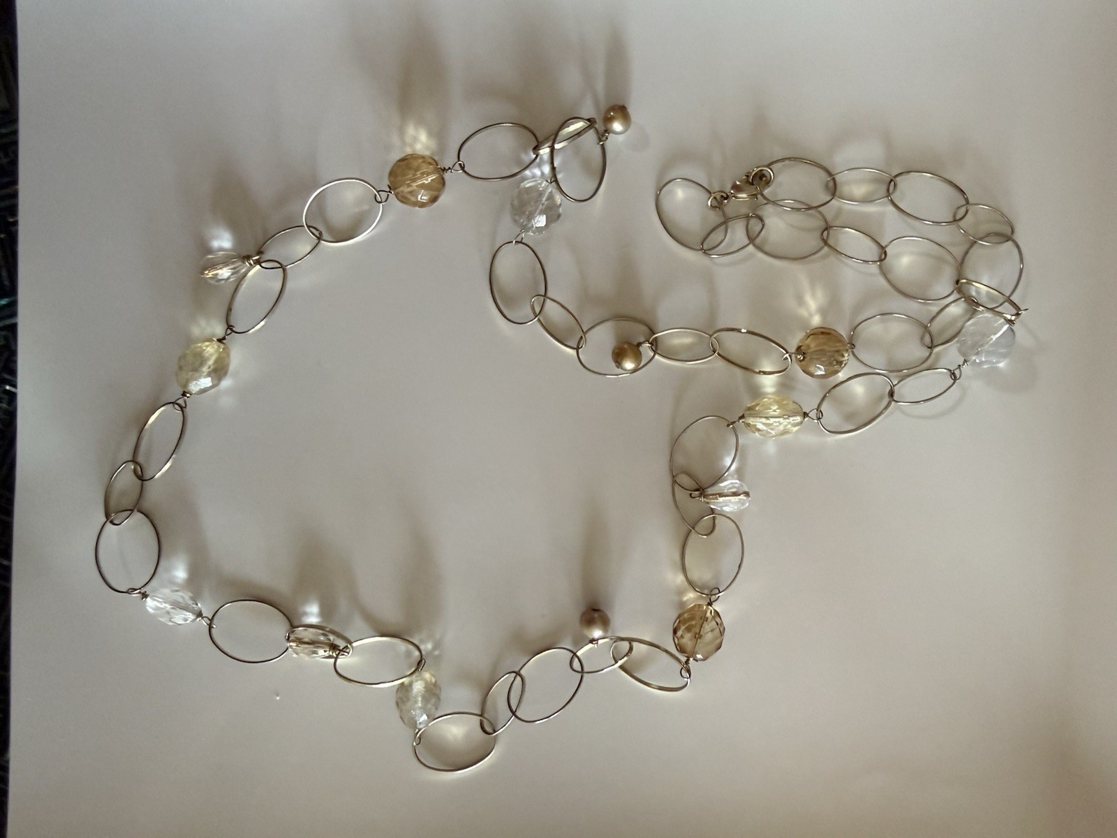 Gold-Tone Cable Chain Necklace with Clear Round Crystal Stones, Lobster Clasp
