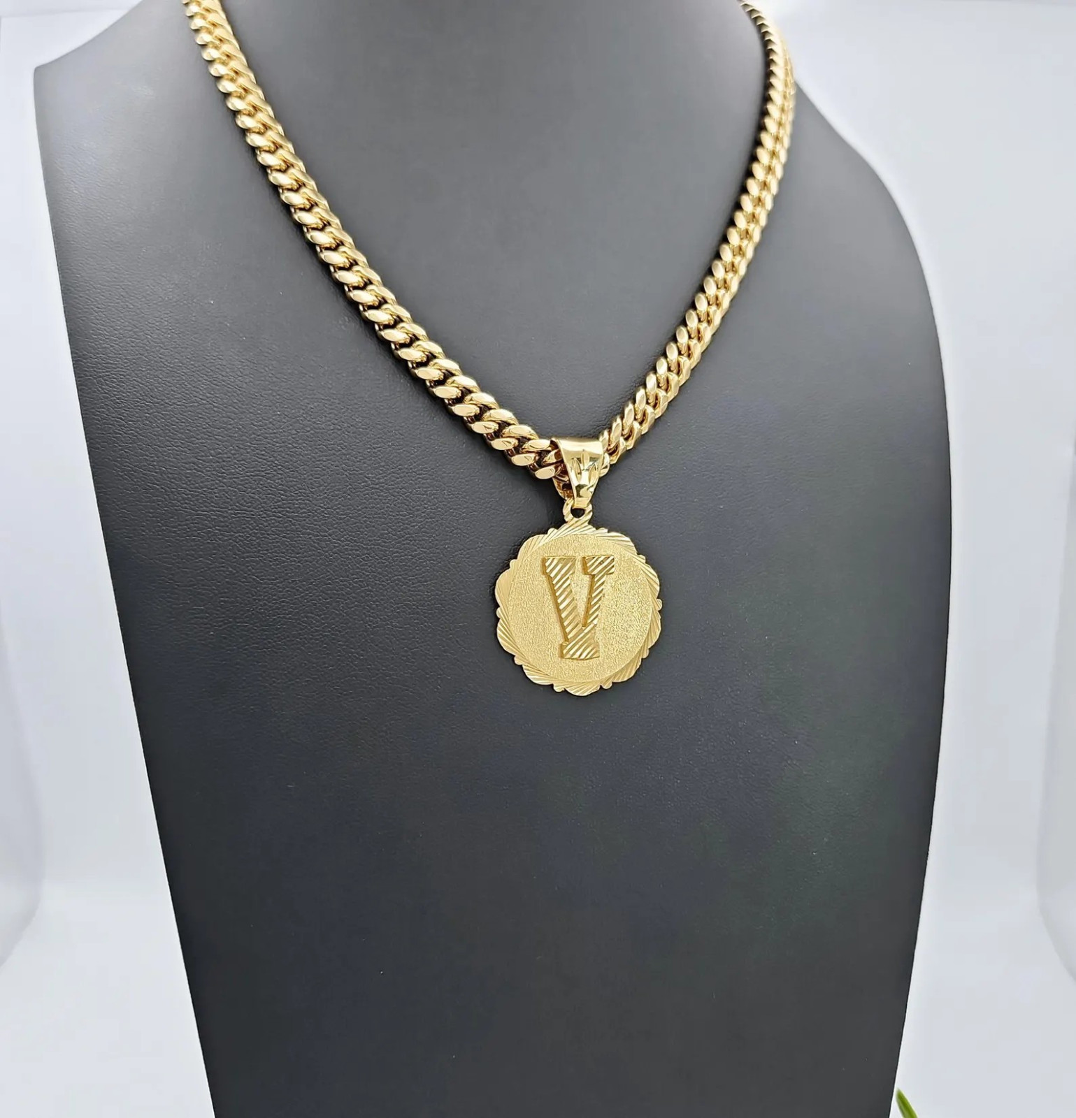 Gold Initial Necklace, 14k Heavy Plated Gold, 7mm Curb Chain For Men