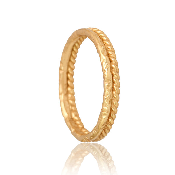 Handmade Double Ring in Yellow Gold Plated Minimalist Jewelry Gift For Daughter