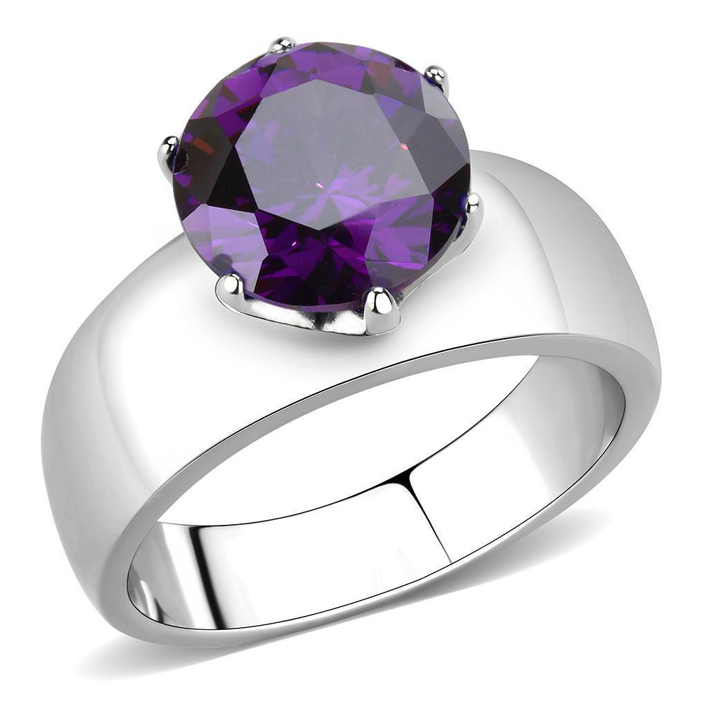 Amethyst Purple 8mm Round Cut Solitaire Wide Band Ring