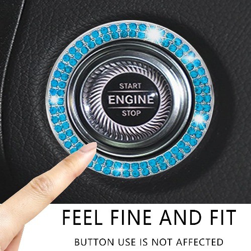 Blue Crystal Push Start Engine Button Cover, Rhinestone Start Stop Color: Blue