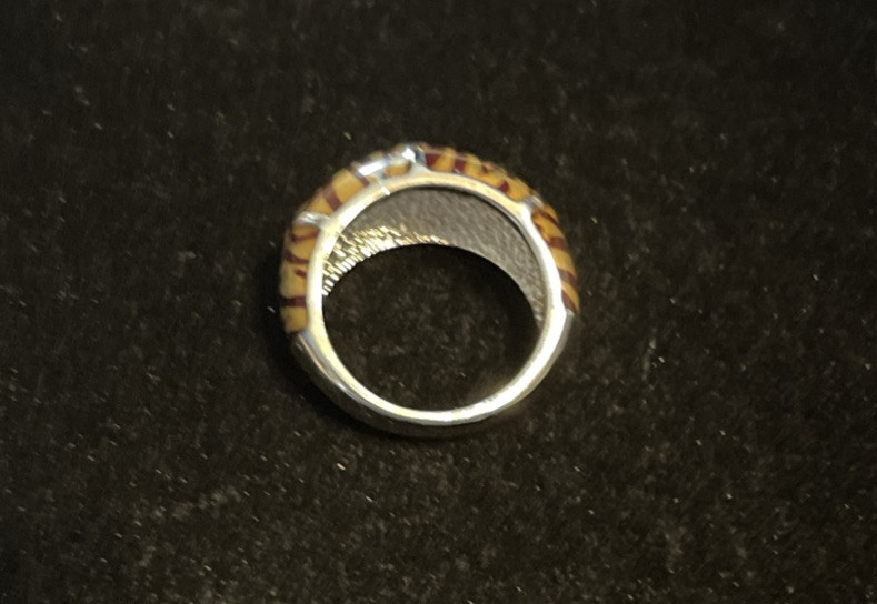 Camille Lucie Tiger Stripe Dome Ring Sz 9 Silver Tone Metal Enamel Animal Print