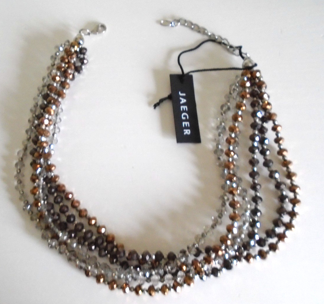 Jaeger Faceted Multi Strand Statement Necklace copper clear beads New Tags BNWT