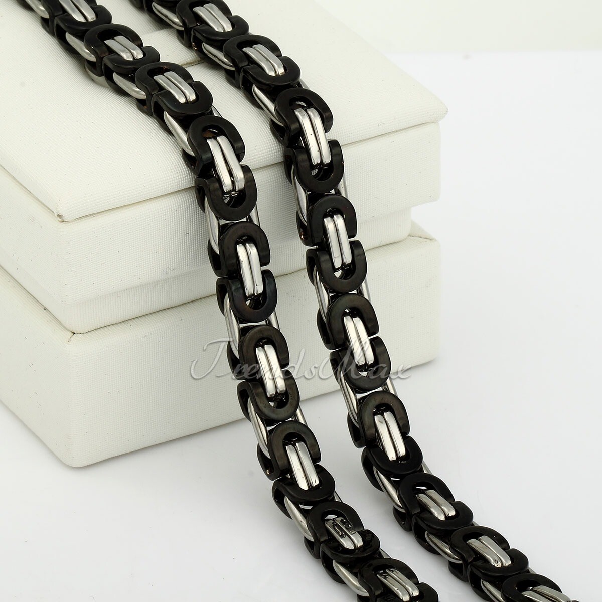 7MM 18-30″ Black Silver Tone Flat Byzantine Mens Chain Stainless Steel Necklace