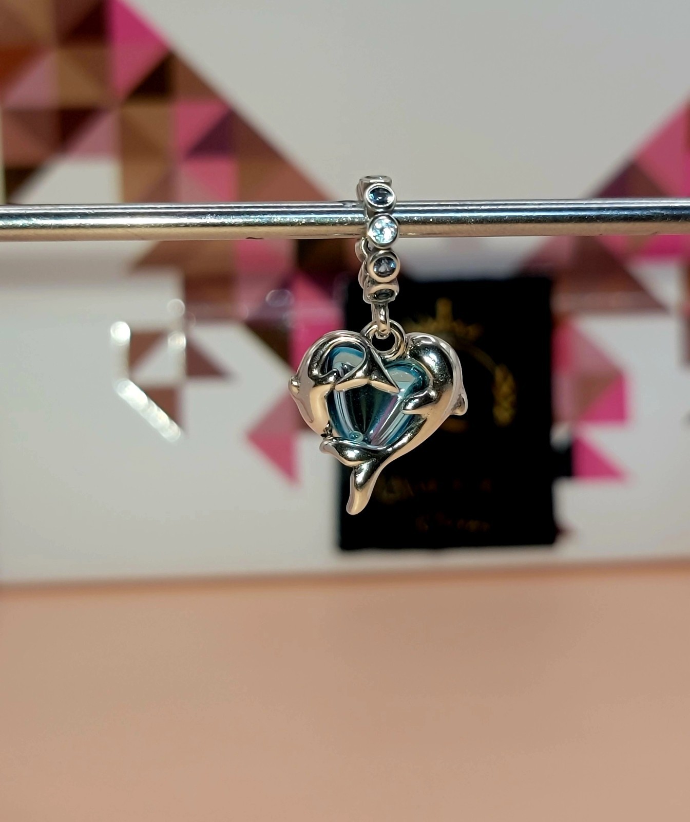 New Pandora Blue Murano Glass Dolphins Dangle Charm 925 # 793924C01 w/ Box E48