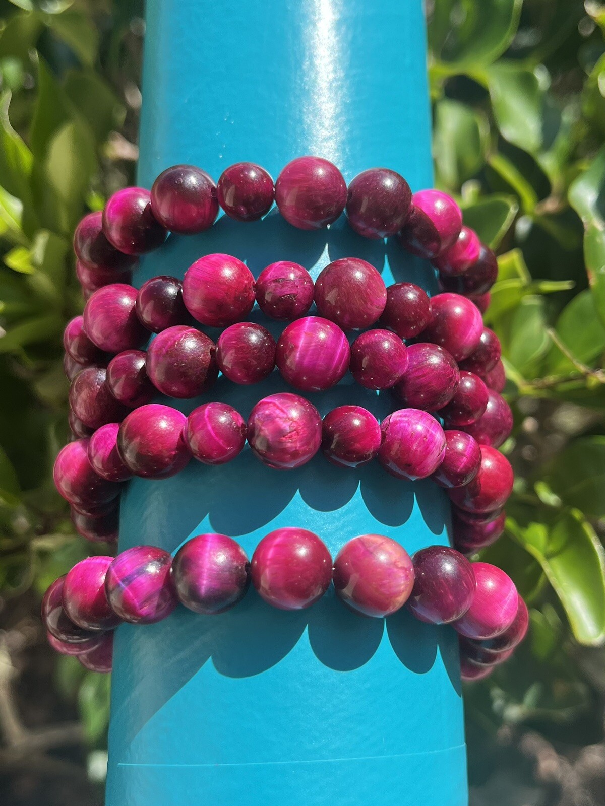 Pink Tigers Eye Beaded Braclet, 8mm & 10mm beads, Single Bracelet