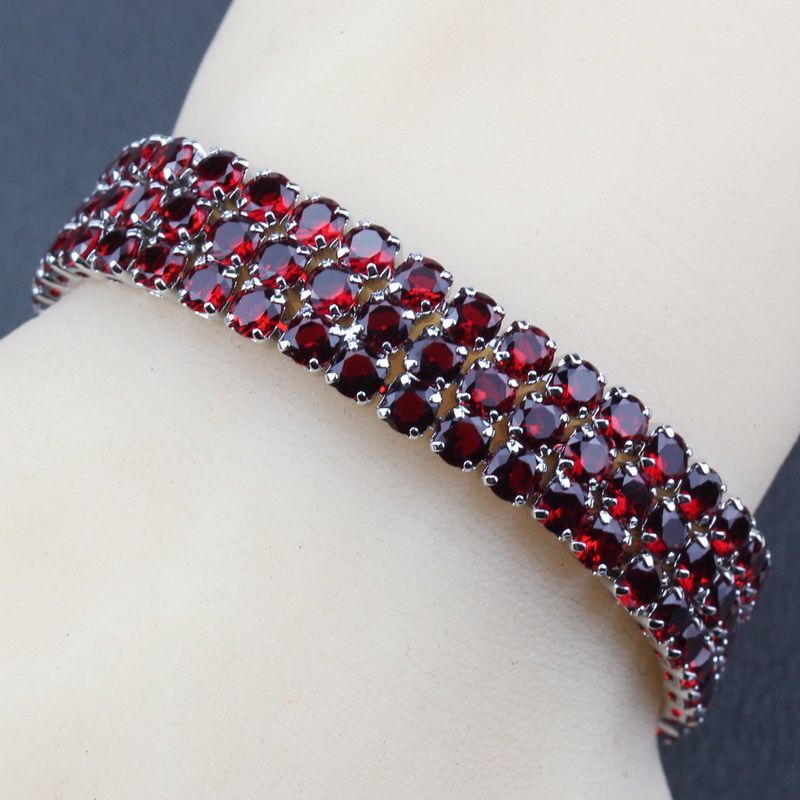 AAA Red Garnet Bracelet-19.5CM Link Chain Bracelet Women Bridal Jewelry 5 Color