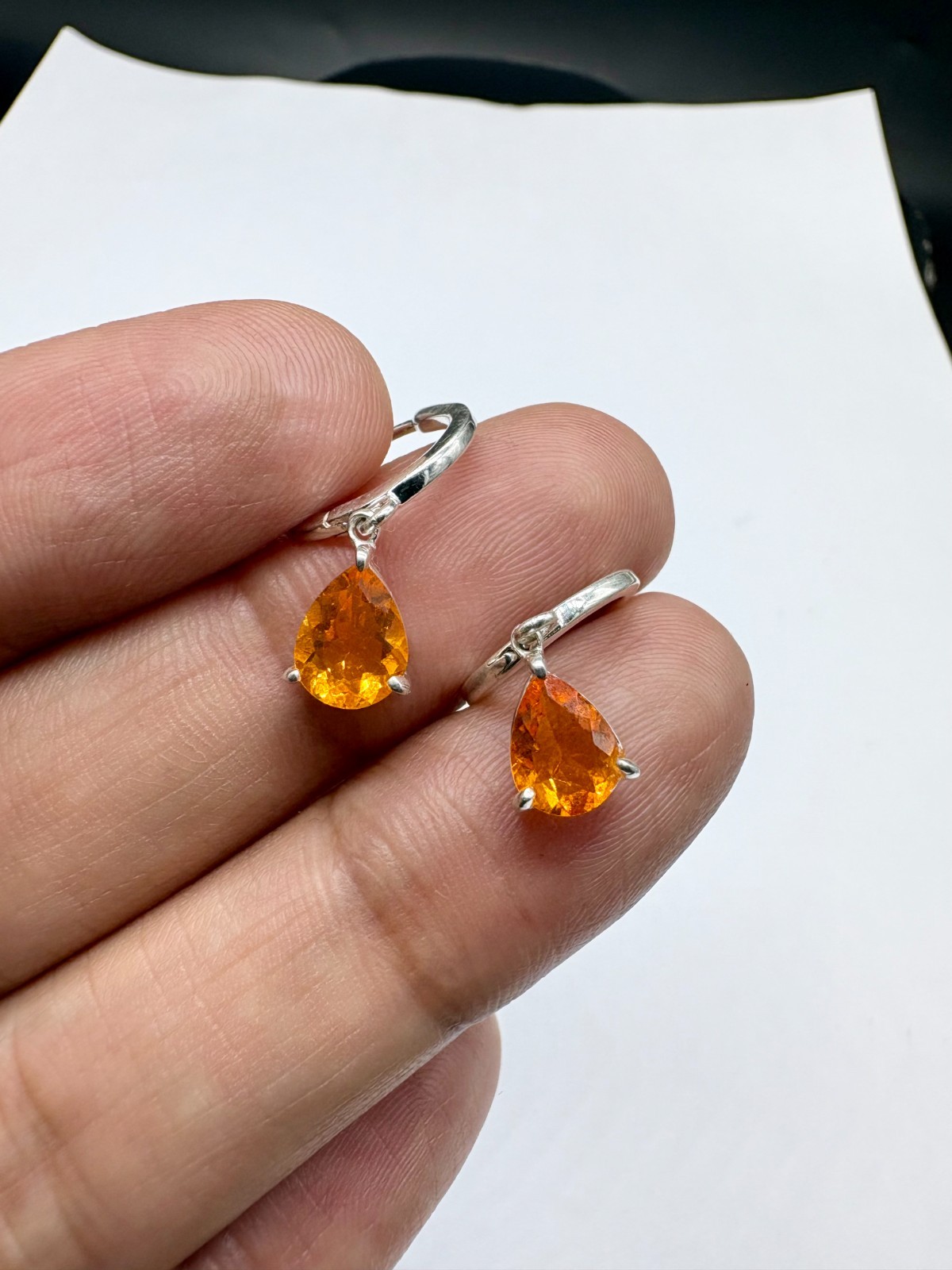 Mexican Fire Opal Dangle Drop Earrings in 925 Silver