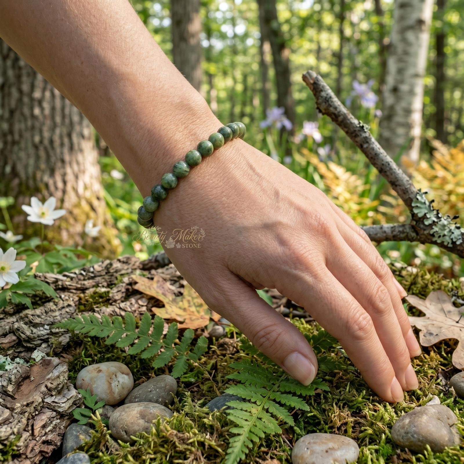 Natural Green Nephrite Jade Beads Bracelet 8mm Stretch Lucky Charm Gift Women