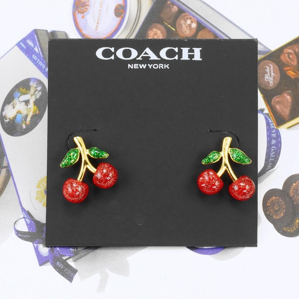 NWT Coach Red Glitter Cherry Stud Earrings Gold Plated