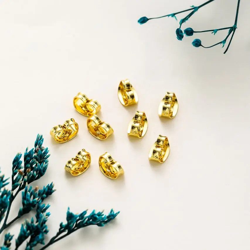 50pcs 18K/14K Gold Earring Backs Replacement Yellow Gold Ear Locking for Stud