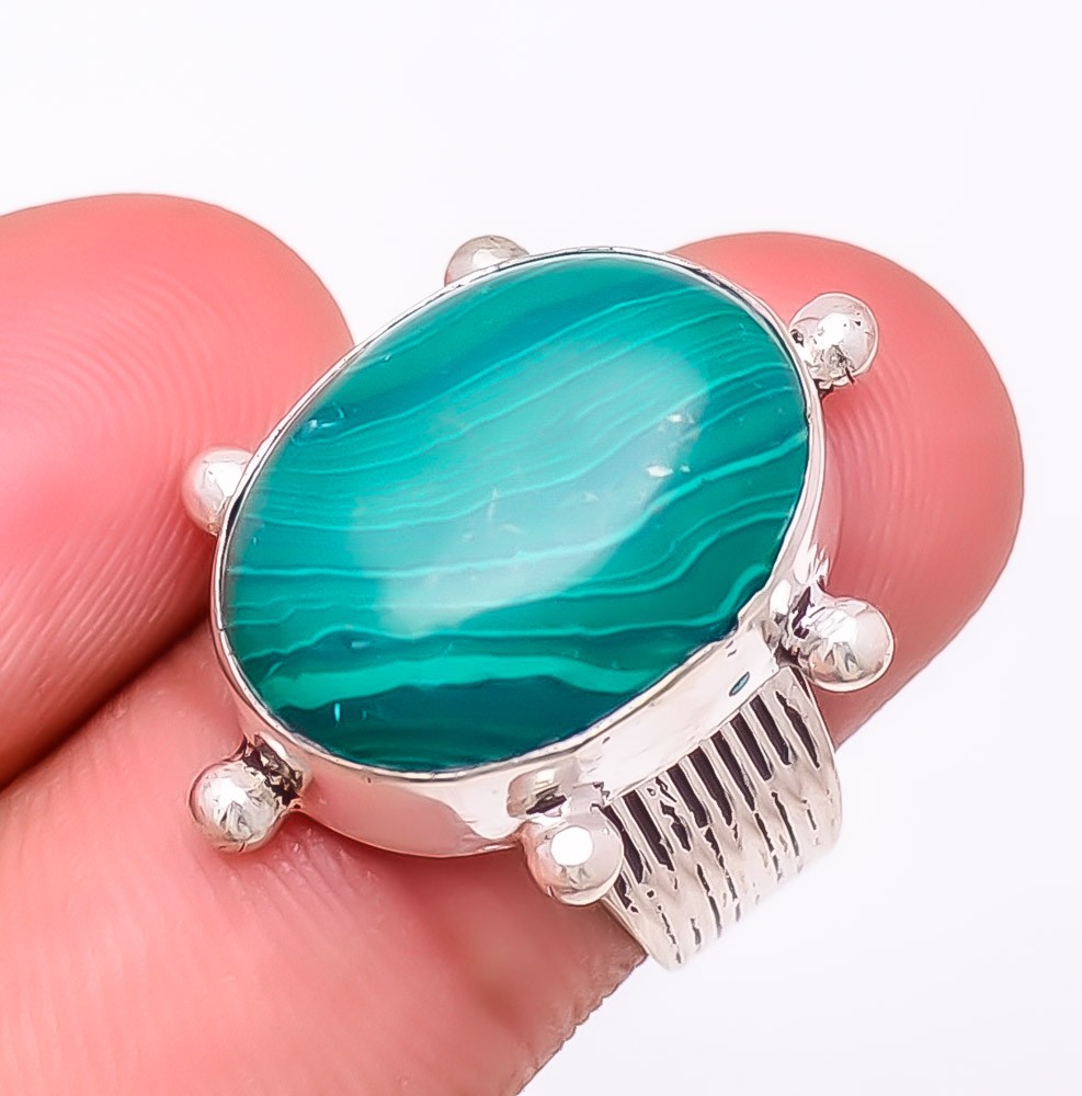 Malachite Gemstone 925 Silver Plated Jewelry Ring s.7 S1988