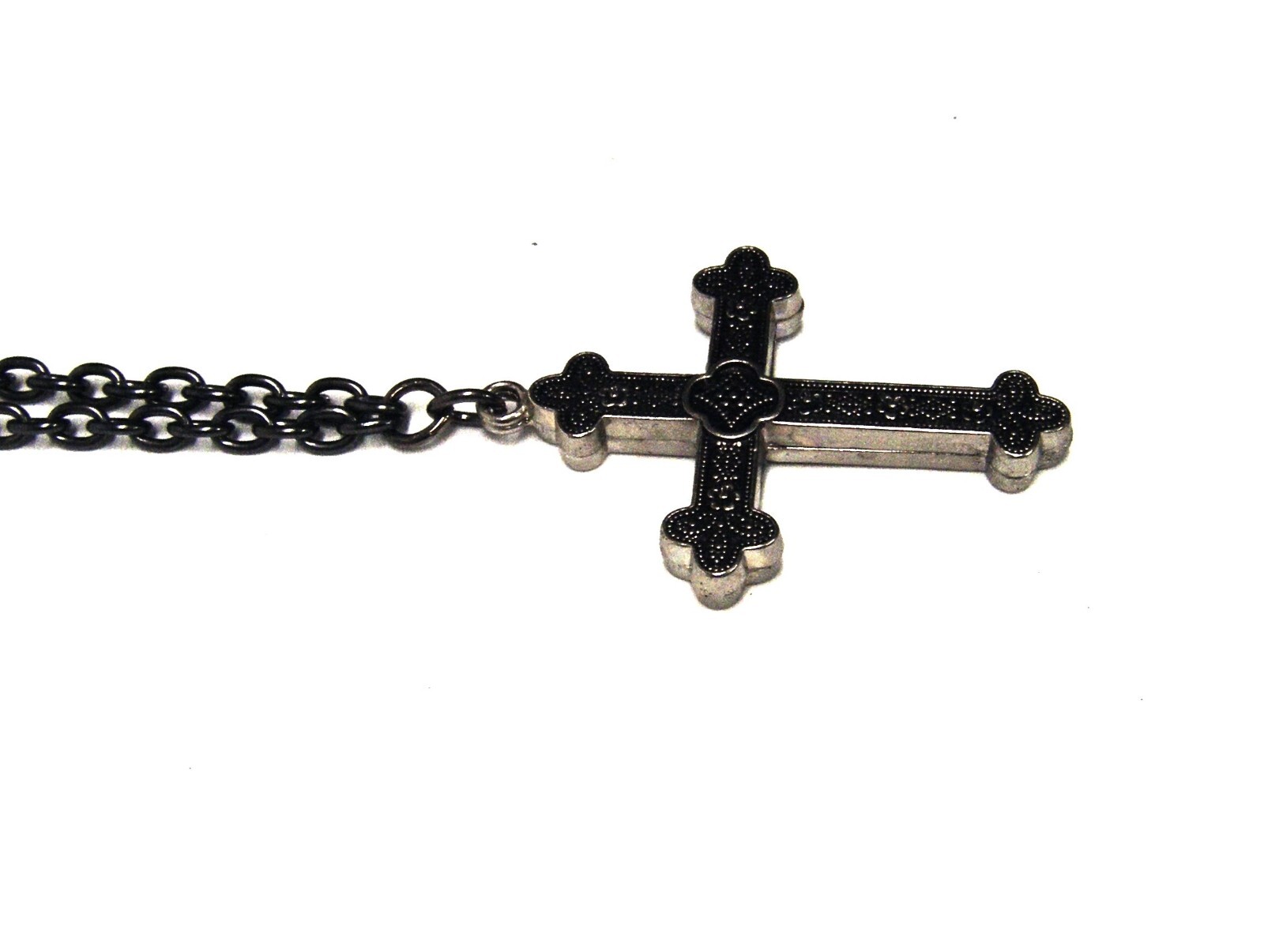 Double Sided Dark Antique Silver Plated Cross Pendant Necklace