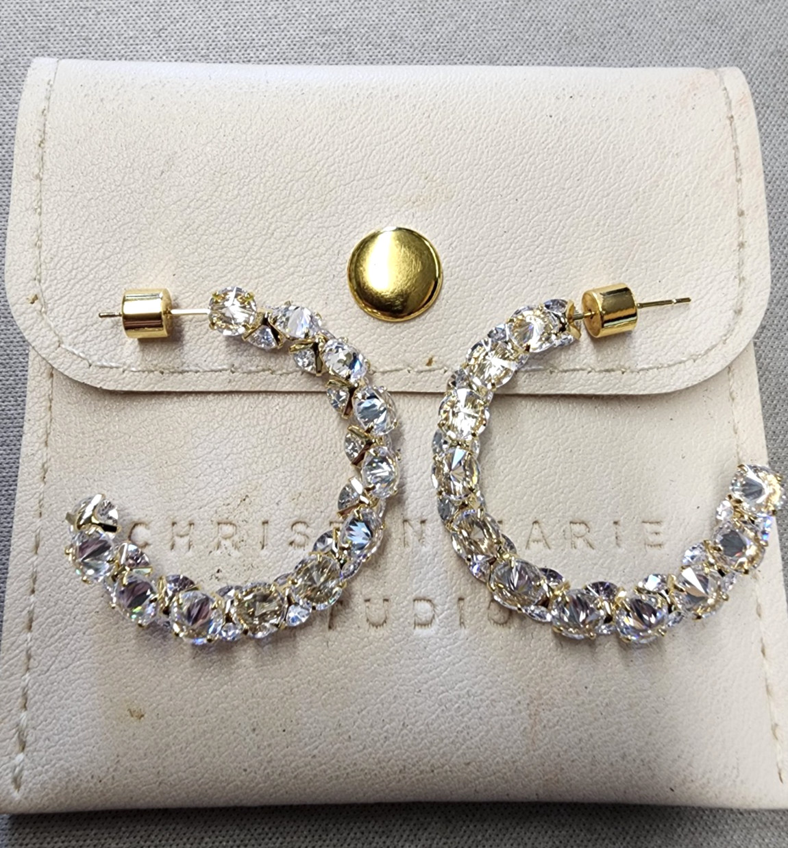 Christin Marie Studio 18K Gold Plated Crystal Hoop Earrings 33mm