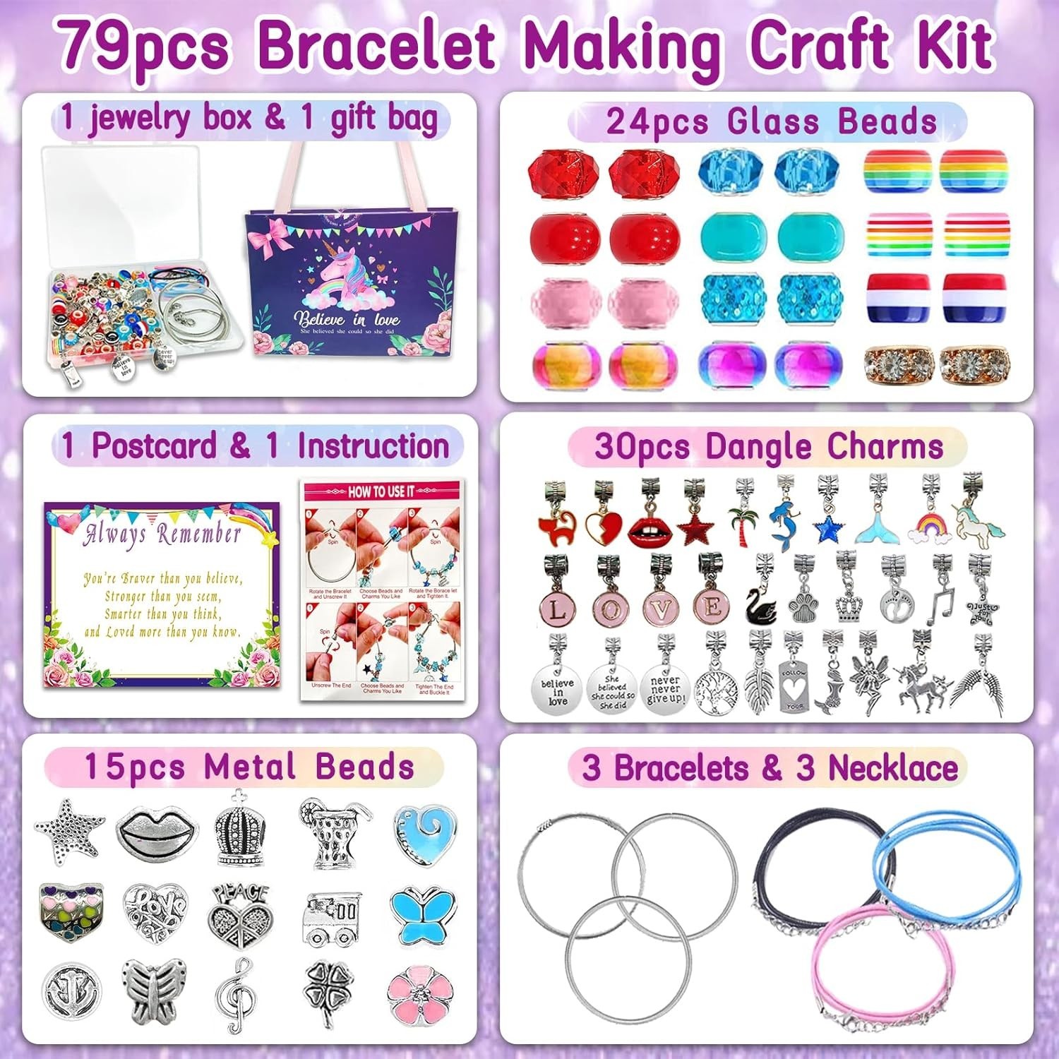 Kit de pulseras con dijes para hacer pulseras cuentas para niñas,adultos US