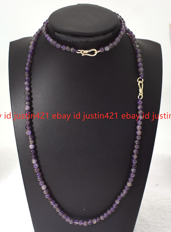 Fashion 4mm Amethyst Round Mini Gemstone Necklace 14-36″ Bracelet 7.5″ 14K Clasp