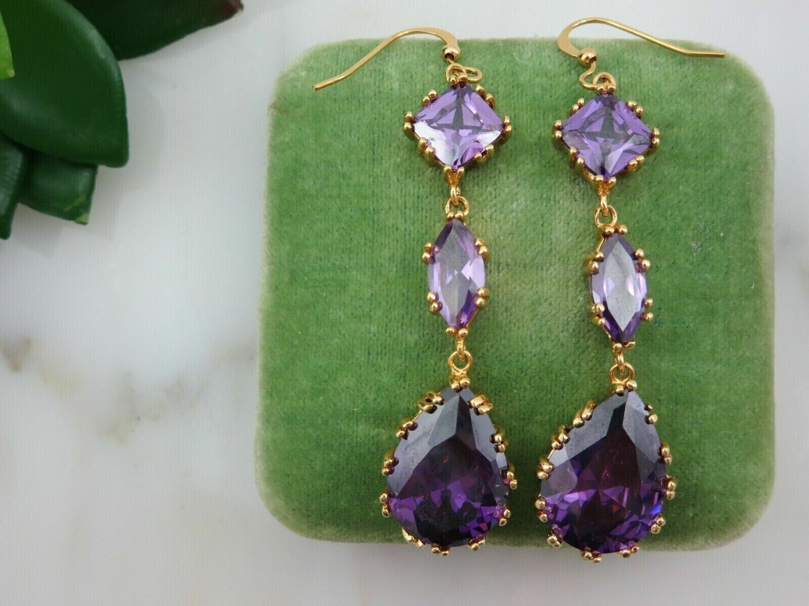 4 Ct Pear Cut Simulated Amethyst Drop/Dangle Earrings In 14K Yellow Gold Plated