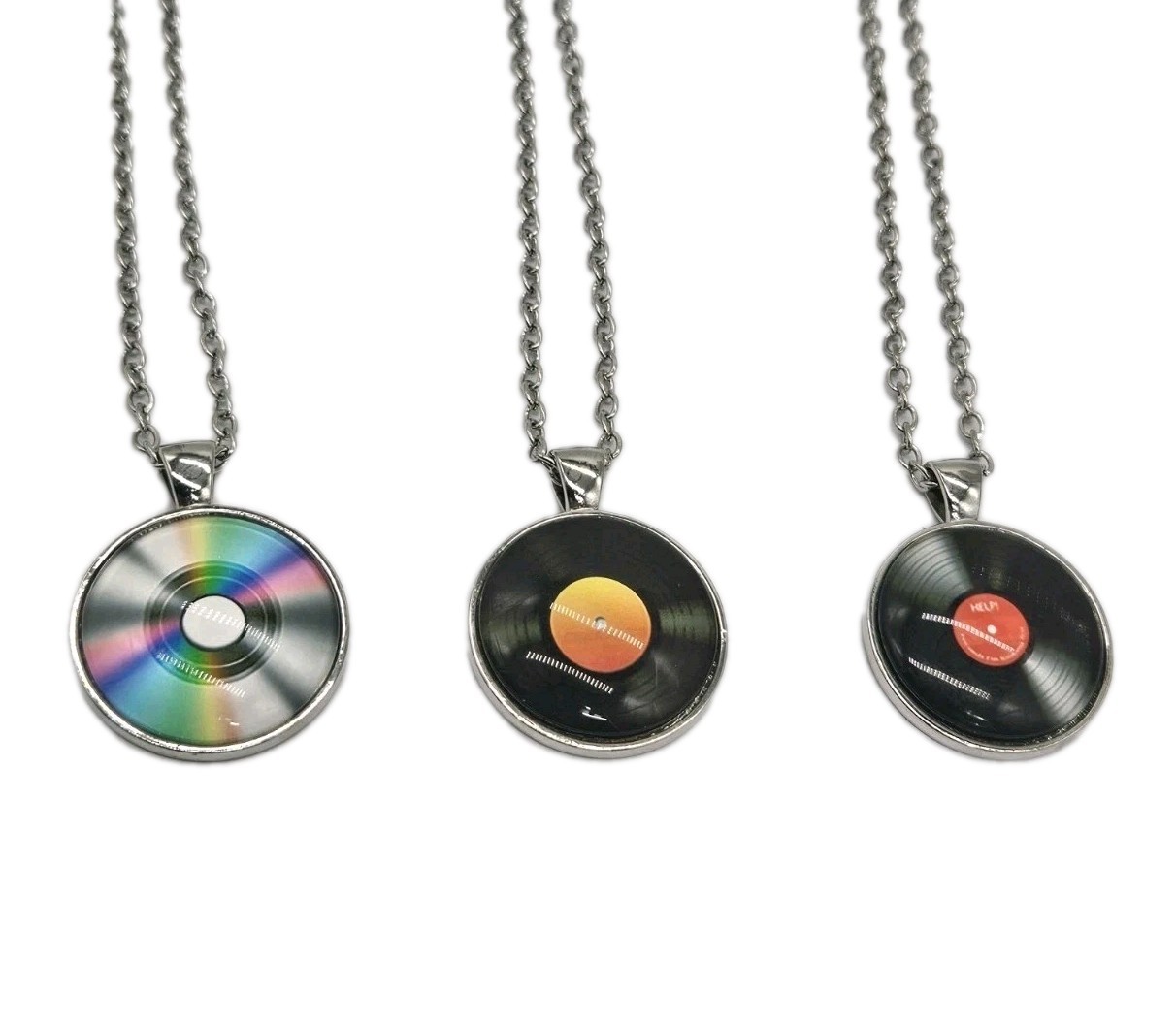 Music Record Pendant Necklace – Music Themed Jewelry – Silver Tone Disc & Chain