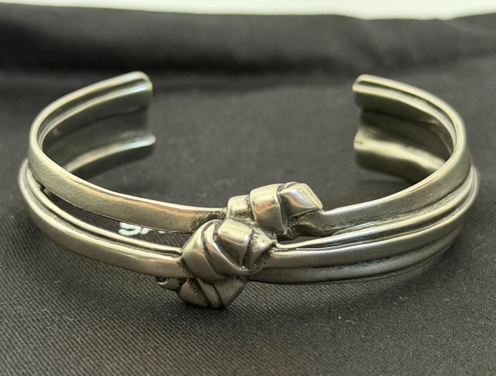 NWT Saint Laurent YSL Triple Knotted Antique Silver Brass Cuff Bracelet L $895