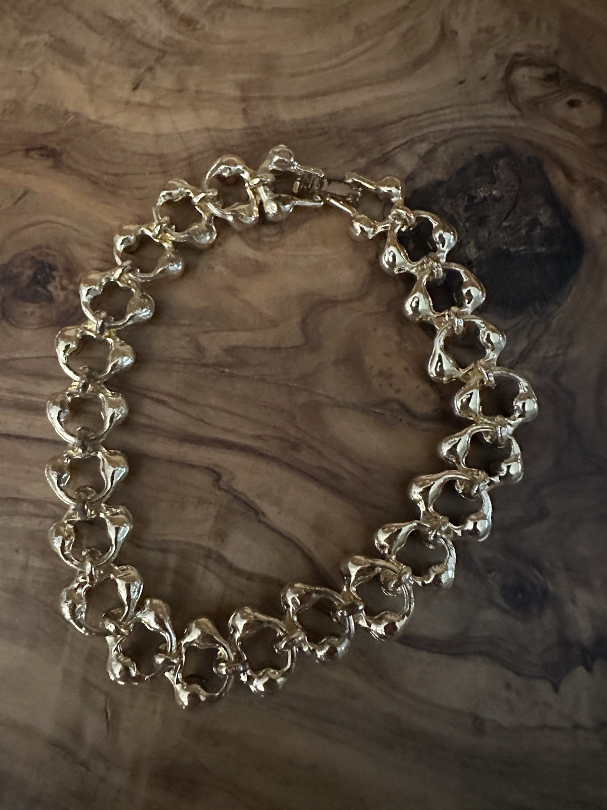 Gold Tone 3 Row Black Faceted Tennis Bracelet 7.5” Push Lock