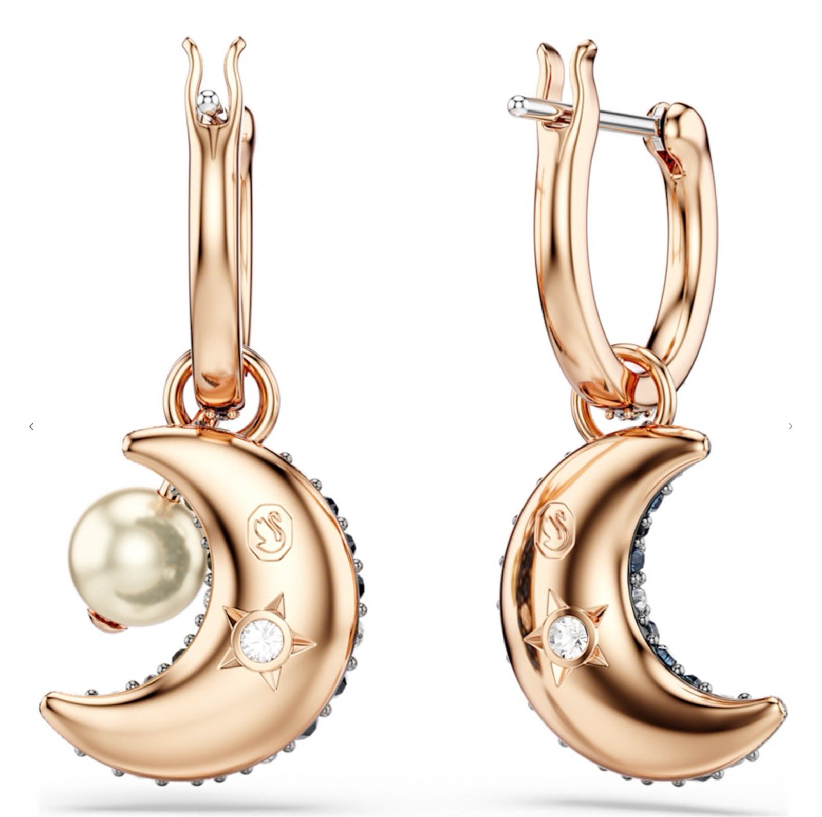 Swarovski Sublima Drop Earrings Asymmetrical Design Moon Rose Gold-Tone 5671569