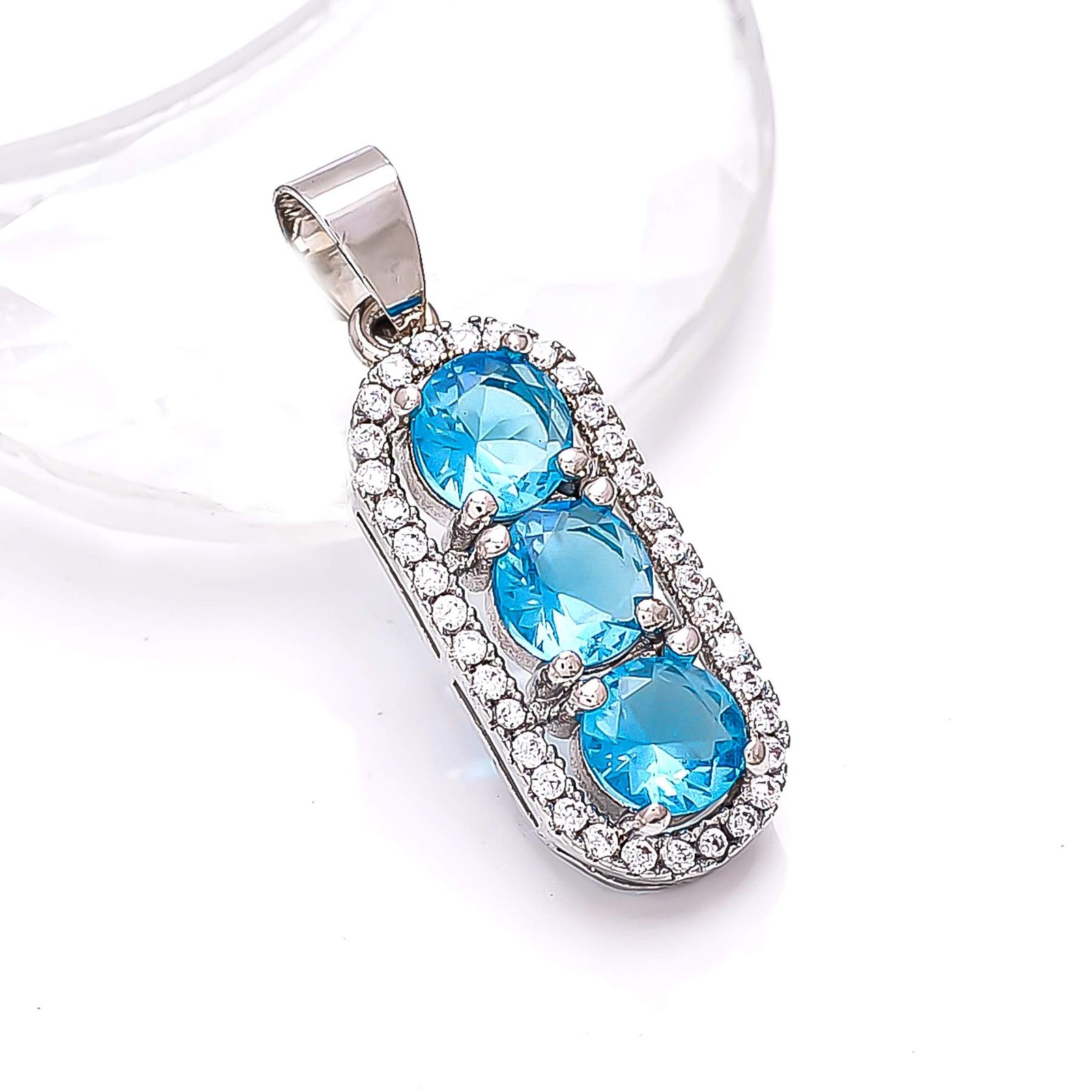 Blue Topaz & Cubic Zirconia Gemstone 925 Sterling Silver Pendant 1.10″ P79313