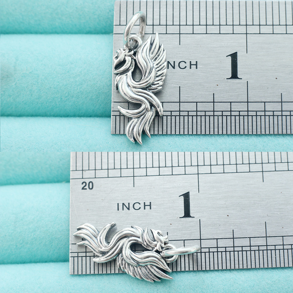 925 Sterling Silver Phoenix Pendant Flames Fire Bird Ashes Charm For Necklace