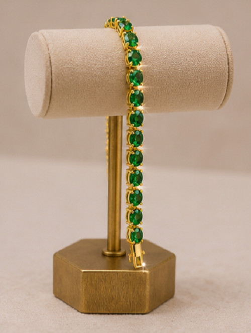 9ct Round Simulated Elegant Green Emerald Tennis Bracelet 14K Yellow Gold Plated