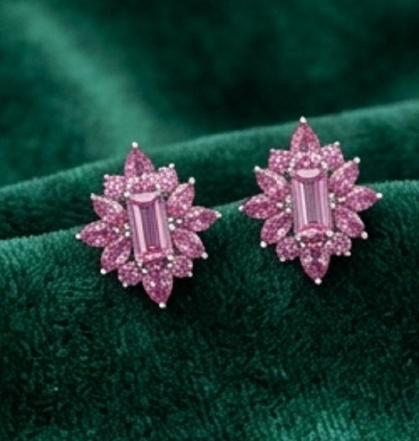 2ct Emerald Cut Simulated Pink Sapphite Tiny Stud Earrings 14K White Gold Plated