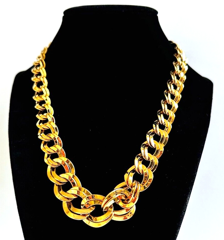 Signed Monet Gold Tone Double Curb Link Necklace Vintage
