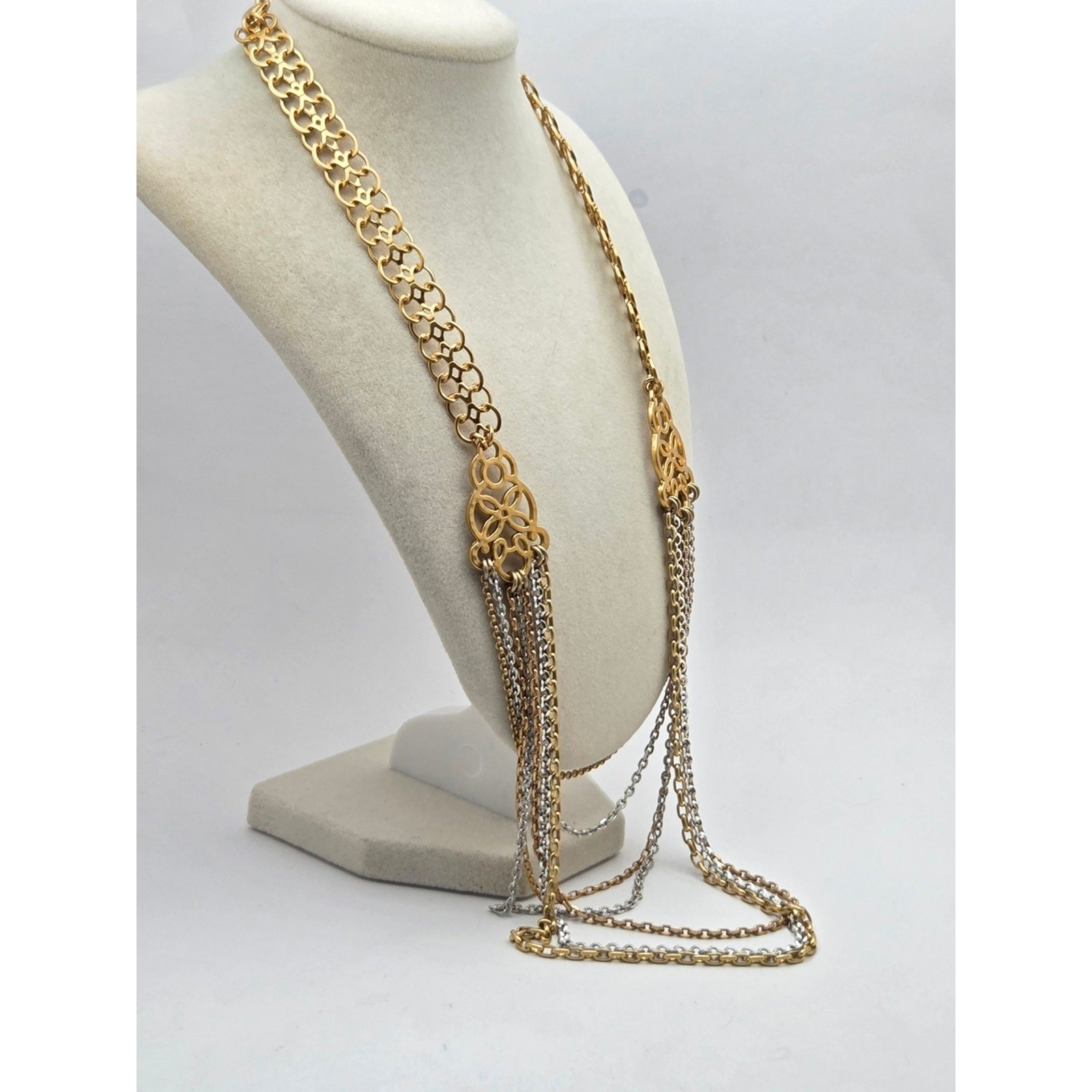 ​Brighton Multi-Strand Mixed Metal Chain Necklace 21″ Gold Silver Filigree