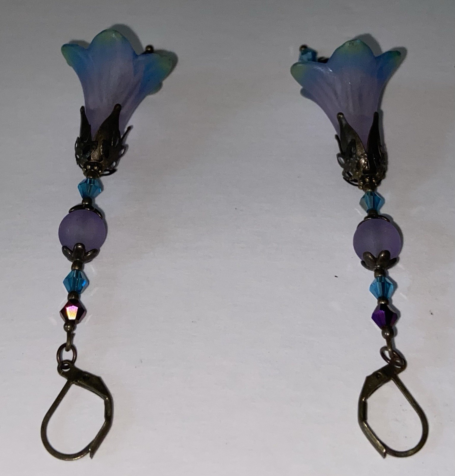 Handmade Mermaid Flower Dangle Purple Teal Earrings