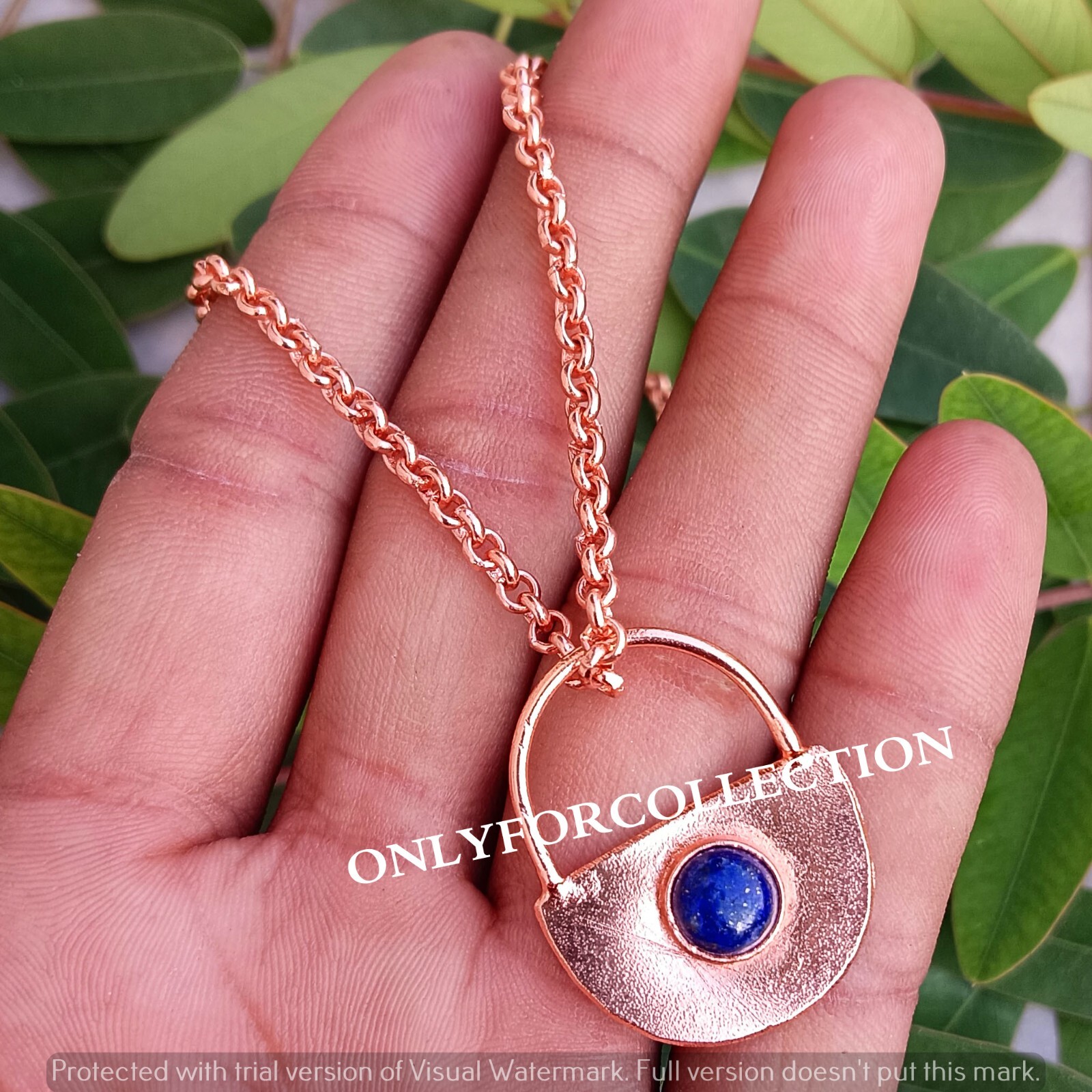 Lapis Lazuli Gemstone Pure Copper Spiritual Energy Lock 1 PC Pendant With Chain