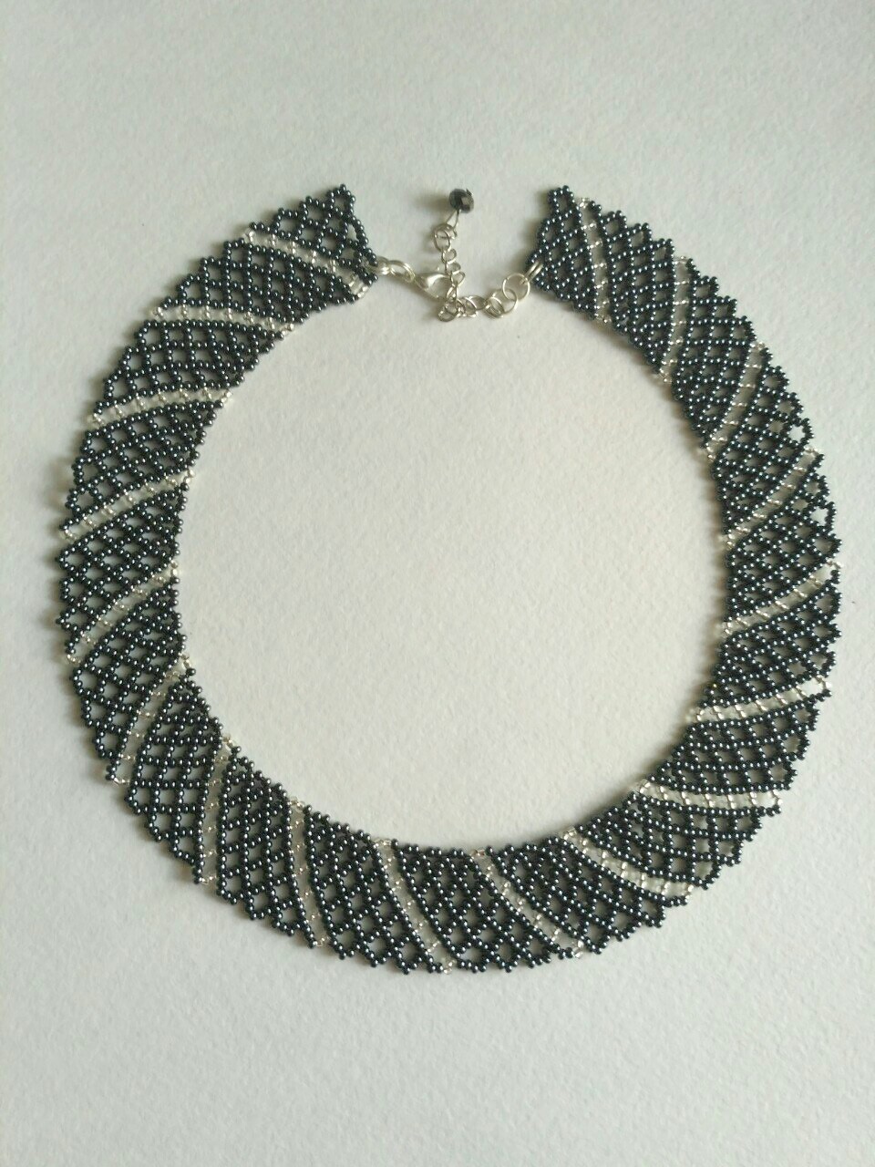 Silver Black bead bib necklace for women Mesh HANDMADE bead collar Jewelry Gift