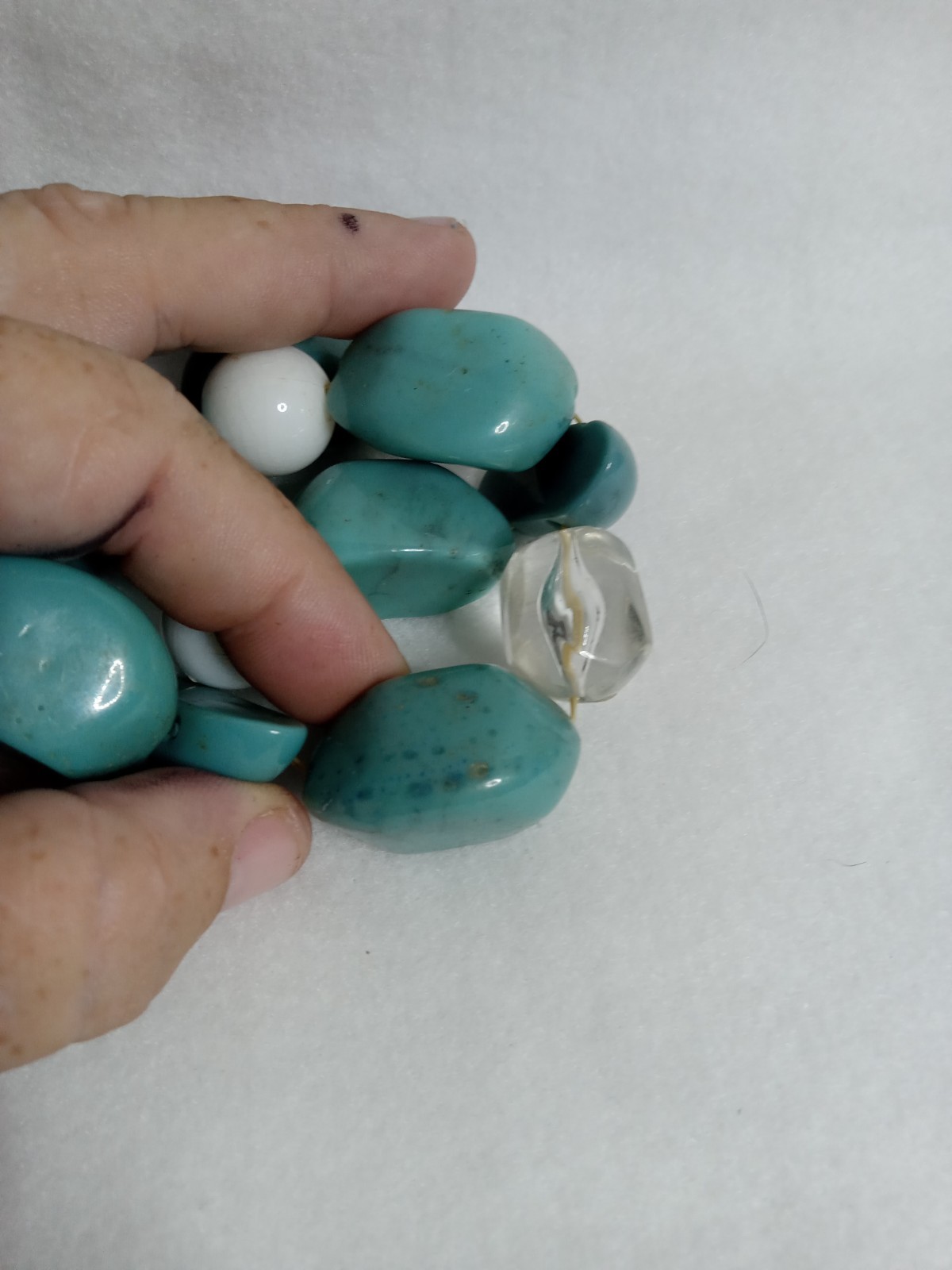 Turquoise Stretch Bracelet With White & Quartz Stones