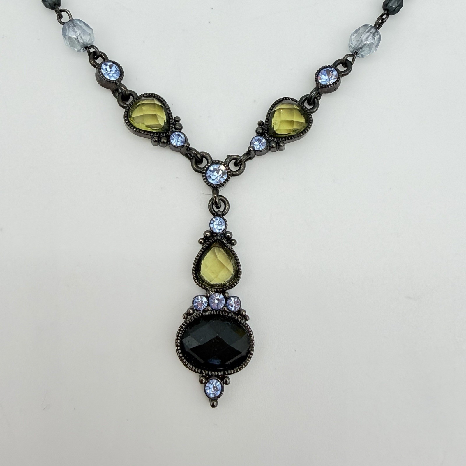 2028 Blue Green Lavalier Necklace 1928Jewelry Co. Signed Victorian Revival